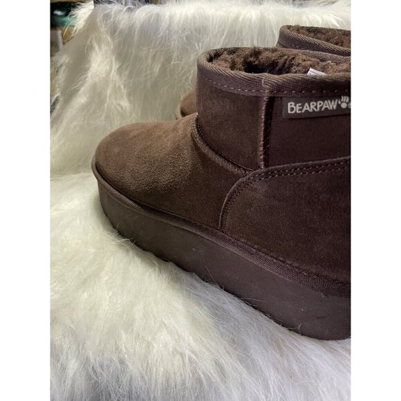 Bearpaw Womens Short Brown Suede Winter Boots With Plush Fleece Lining Size 10 - Picture 6 of 7